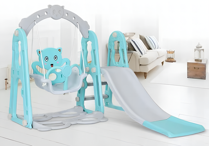 Children's swing set with slide in a room setting