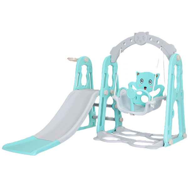 Children's play set with slide and swing on a white background
