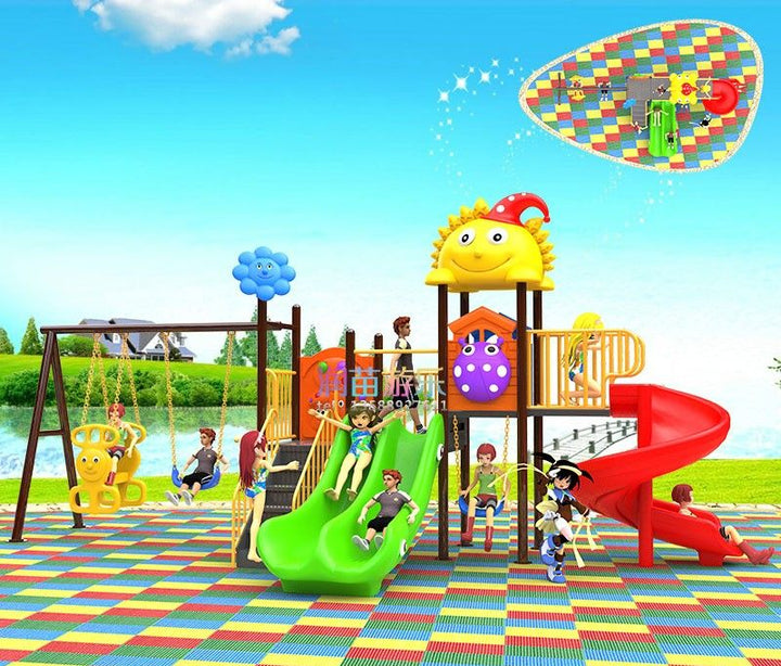 Colorful playground with slides and swings on a sunny day