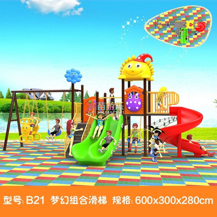 Colorful playground with slides and swings on a sunny day